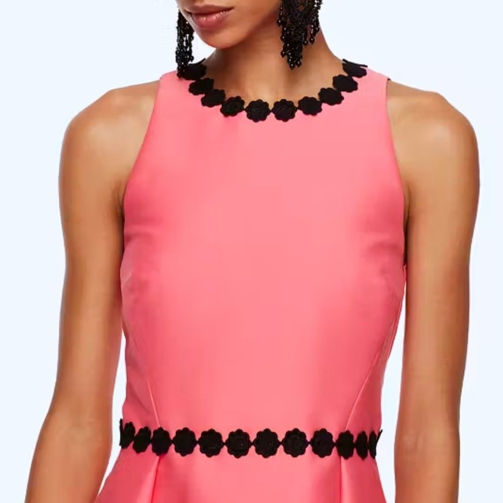 Kate Spade New York Pink Sleeveless‎ Floral Lace Trim Mikado Fit & Flare Dress 8 - Picture 2 of 9